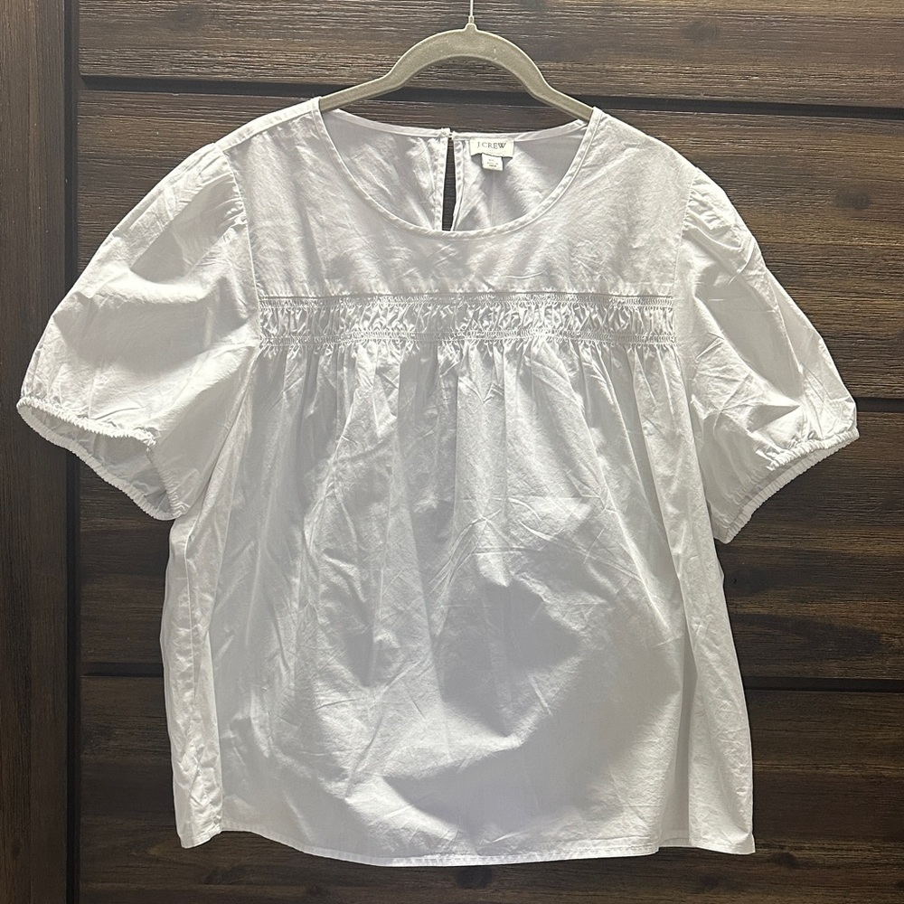 J. Crew White Puff Sleeve Blouse